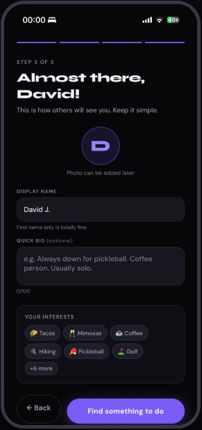 nCommon app screen: setting up how others see you
